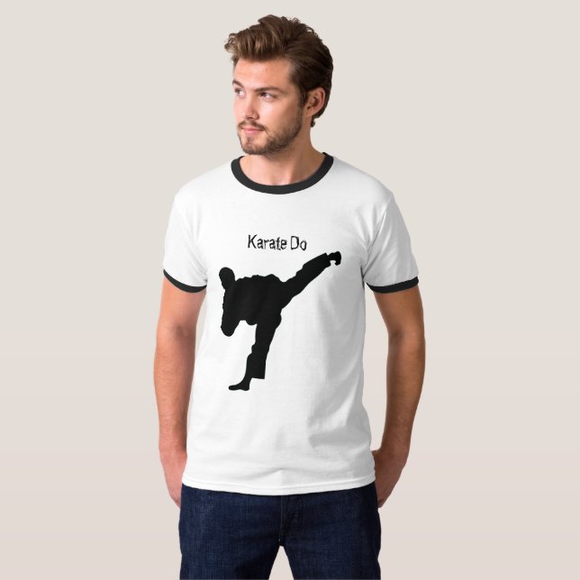 Camiseta Karate Silhouette Black White Modern Trendy Sporty (Frente Completa)