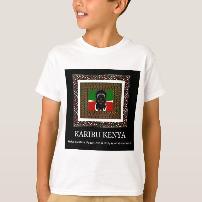 Camiseta Karibu Quênia: Vibrantes Bandeiras Nacionais Cores (Frente)