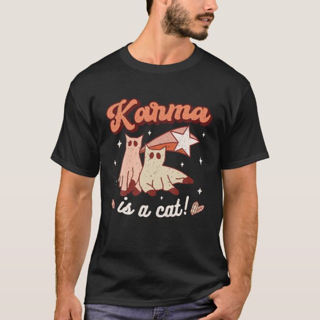 Camiseta Karma É Um Gato Retro Halloween Engraçado De Groov (Frente)