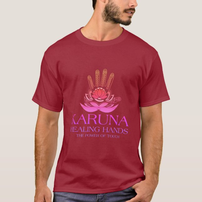 Camiseta Karuna Healing Mãos Massage Therapy & Reiki (Frente)