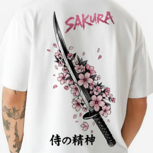Camiseta Katana Sakura Estética Japonesa Roupas de Rua