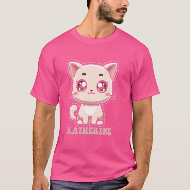 Camiseta Katherine Cute Kitty Cat Design para Nome das Rapa (Frente)