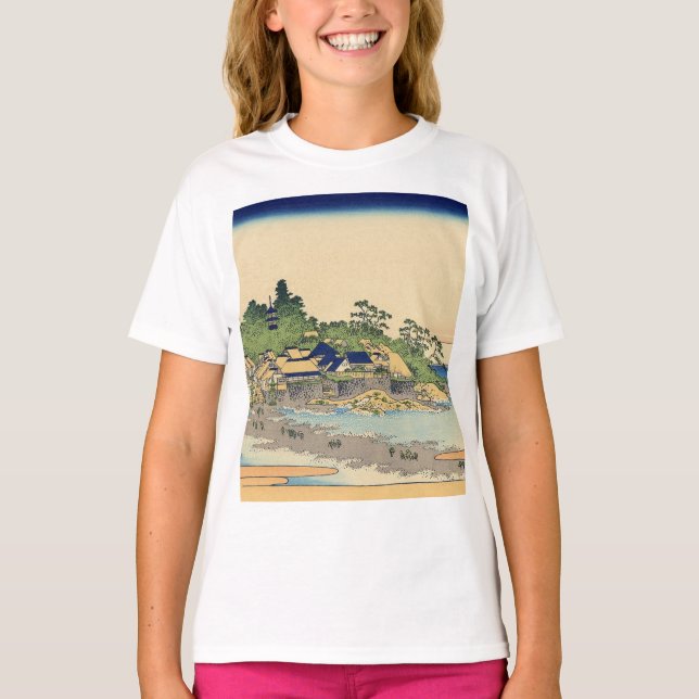 Camiseta Katsushika Hokusai Enoshima na província de Sagami (Frente)