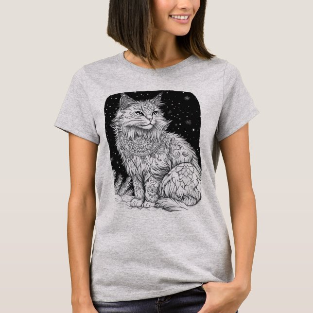 Camiseta Katze bei Nacht unter magischem Sternenhimmel (Frente)
