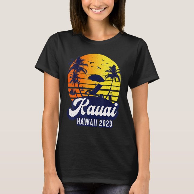 Camiseta Kauai Hawaii 2023 Hawaiian Sunset Beach Retro (Frente)