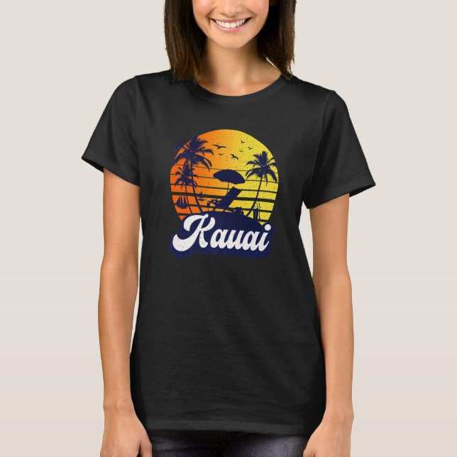 Camiseta Kauai Hawaii Hawaiian Sunset Beach Retro Premium (Frente)
