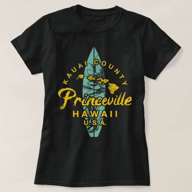 Camiseta Kauai Princeville Hawaii Vintage Hawaiian Retro Su (Frente do Design)