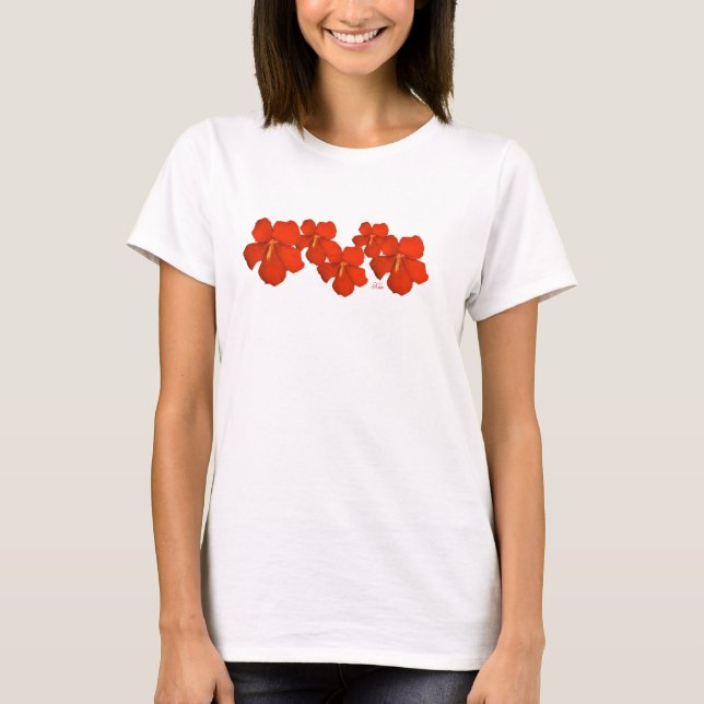 Camiseta Kauai T-Shirt ~ Clusters of Red Hibiscus Flowers (Frente)