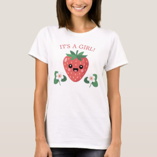 Camiseta Kawai Morango Chá de Bebê Futura Mamãe É Uma Menin
