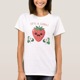 Camiseta Kawai Strawberry Baby Shower Mom To Be It's A Girl