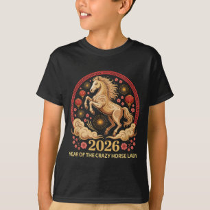 Camiseta Kawaii 2026 Ano da Senhora do Cavalo Louco Garota