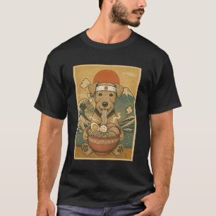 Camiseta Kawaii Airedale Terrier Macarrão Japonês Ramen