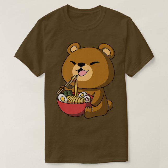 Camiseta Kawaii Anime Bear Asian Noodles Japonês Ramen 559 (Frente do Design)