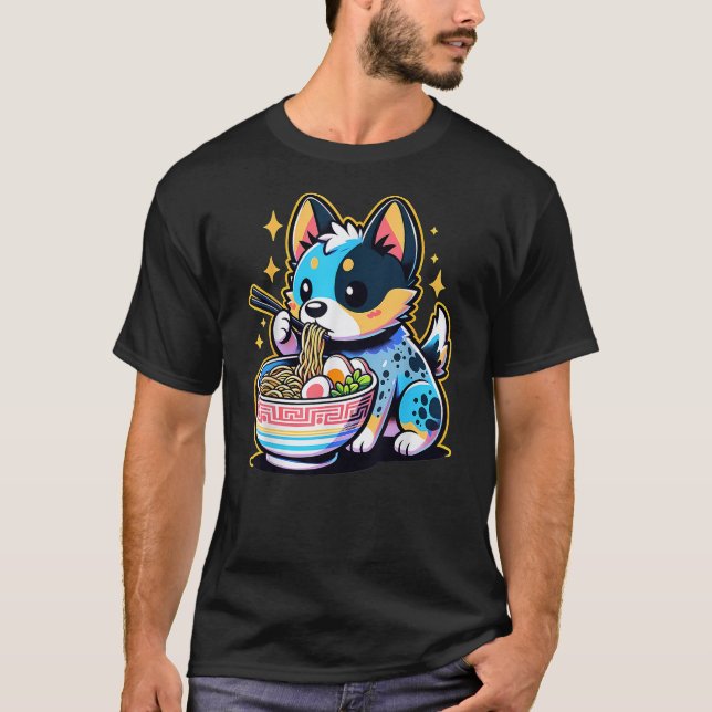 Camiseta Kawaii Anime Blue Heeler Dog Ramen (Frente)