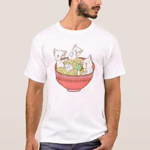 Camiseta Kawaii Anime Cat Ramen Japonês Noodles - Kitten V