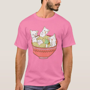 Camiseta Kawaii Anime Cat Ramen Japonês Noodles - Kitten V