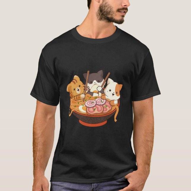 Camiseta Kawaii Anime Cats Otaku Japonês Ra Noodles (Frente)