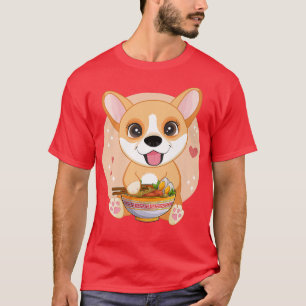Camiseta Kawaii Anime Corgi Dog Ramen Noodles Cujo Japonês