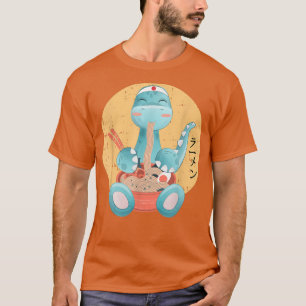 Camiseta Kawaii Anime Dinossaur Eating Ramen Retro Japonês