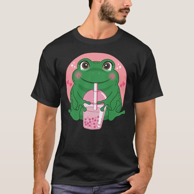 Camiseta Kawaii Anime Frog Drinking Boba Tea Bubble Tea Cut (Frente)