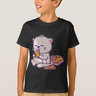 Camiseta Kawaii Anime Gato Comendo Pizza Gatinho Gato Gatin