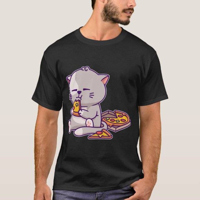 Camiseta Kawaii Anime Gato Comendo Pizza Gatinho Gato Gatin (Frente)