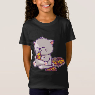 Camiseta Kawaii Anime Gato Comendo Pizza Gatinho Gato Gatin