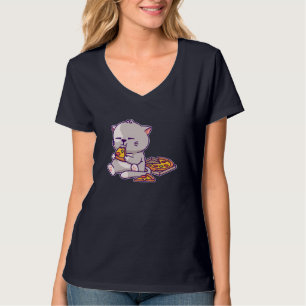Camiseta Kawaii Anime Gato Comendo Pizza Gatinho Gato Gatin