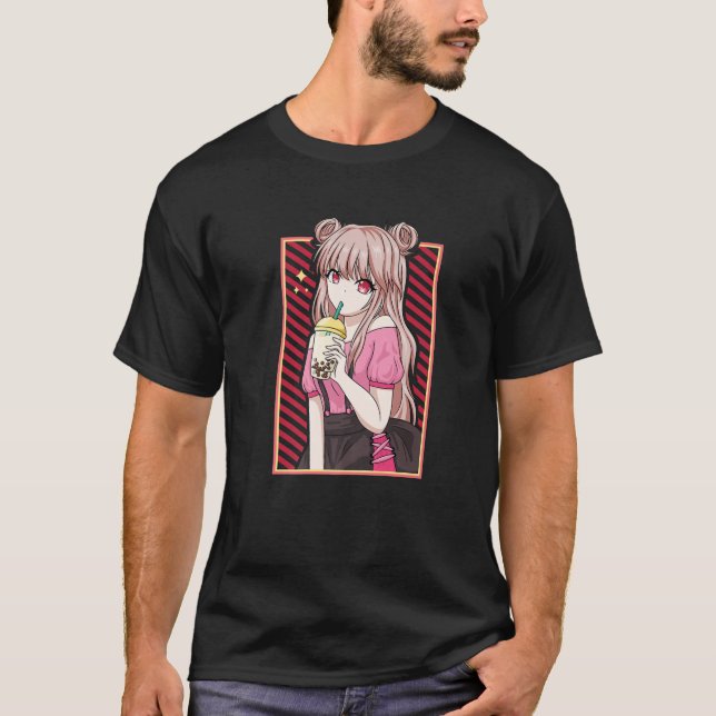 Camiseta Kawaii Anime Girl Boba Bubble milk Tea Lover Gift (Frente)