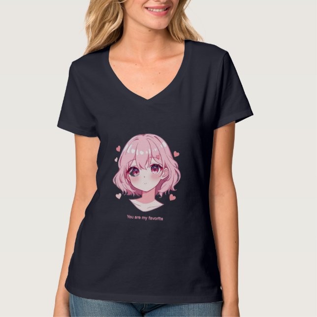 Camiseta Kawaii Anime Girl Valentine Sweatshirt (Frente)