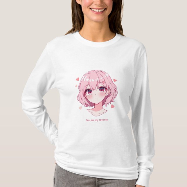 Camiseta Kawaii Anime Girl Valentine Sweatshirt (Frente)