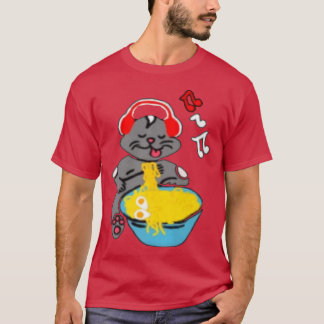 Camiseta Kawaii Anime Kitty Cat Com Fones de ouvido De Músi