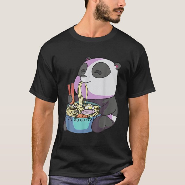 Camiseta Kawaii Anime Panda Comendo Ramen Noodles Japoneses (Frente)