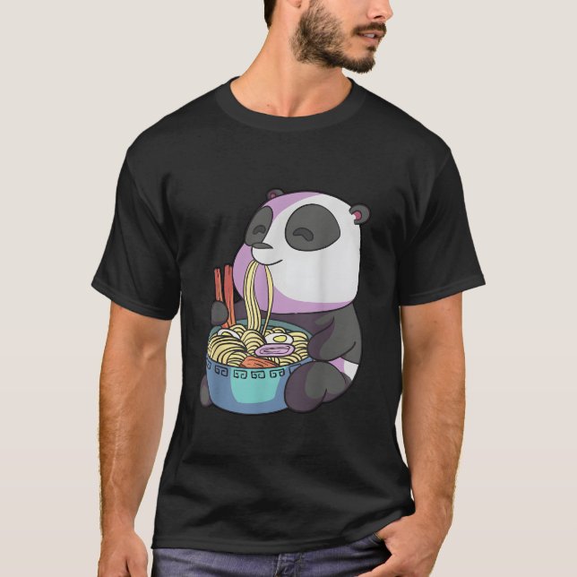 Camiseta Kawaii Anime Panda Eating Ra Japanese Noodles Pand (Frente)