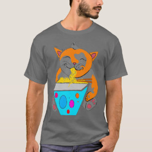 Camiseta Kawaii Anime Ramen Kitty Cat Noodles Japoneses