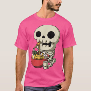 Camiseta Kawaii Anime Skeleton Halloween Asian Noodles Japa