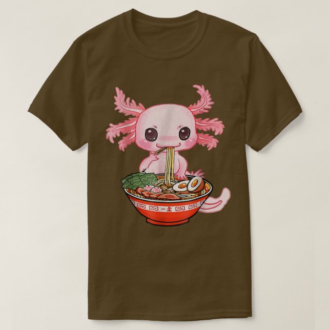Camiseta Kawaii Aolotl Comendo Ramen Noodles Anime Gift Gir (Frente do Design)