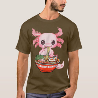 Camiseta Kawaii Aolotl Comendo Ramen Noodles Anime Gift Gir