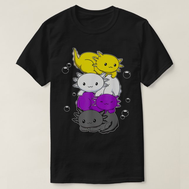 Camiseta Kawaii Aolotl Pile Nonbinary Flag LGBTQ  (Frente do Design)