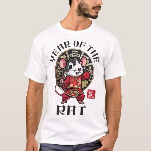 Camiseta Kawaii asiático-guaino-asiático Rato Zodíaco Ano L