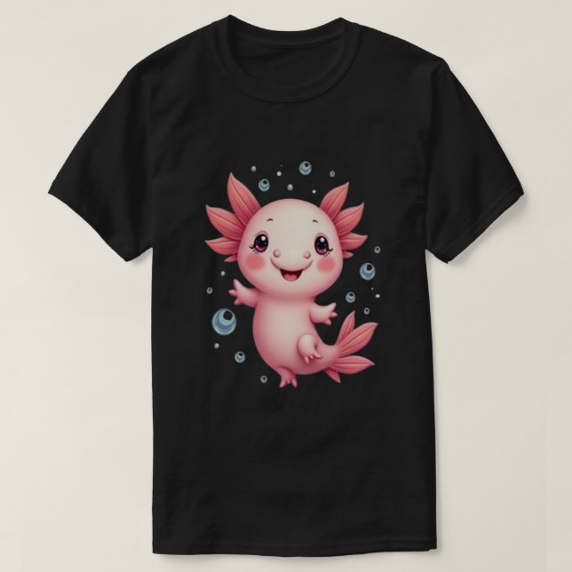 Camiseta Kawaii Axolotl - Água cúbica (Frente do Design)