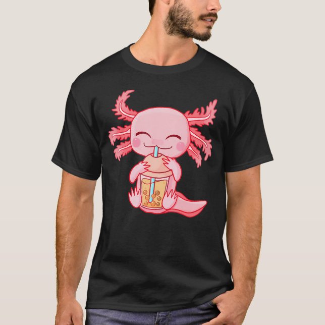 Camiseta Kawaii Axolotl Bebendo Boba Bubble Tea Anime Girl (Frente)