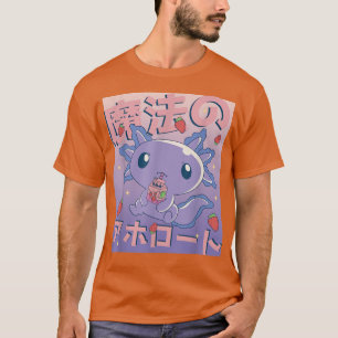 Camiseta Kawaii Axolotl Bebendo Strawberry milk Japonês L