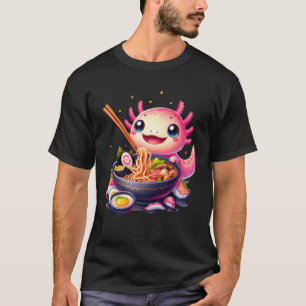 Camiseta Kawaii Axolotl Comendo Ramen Nodles Anime Amphibia