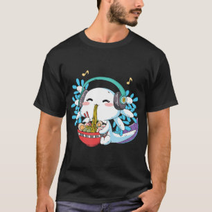 Camiseta Kawaii Axolotl Comendo Ramen Nodles Anime Crianças
