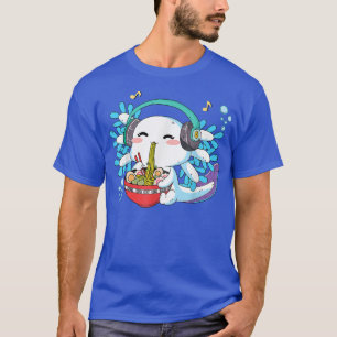 Camiseta Kawaii Axolotl Comendo Ramen Nodles Anime Crianças