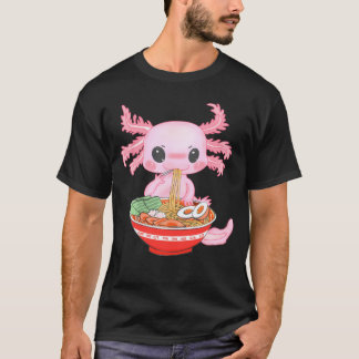 Camiseta Kawaii Axolotl Comendo Ramen Nodles Anime em Menin