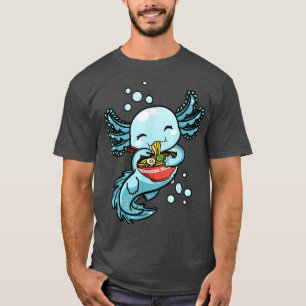 Camiseta Kawaii Axolotl Comendo Ramen Nodles Anime Teen Gir
