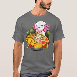 Camiseta Kawaii Axolotl Comendo Ramen Nodles Anime Teenager