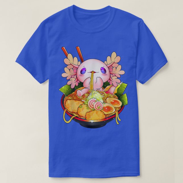 Camiseta Kawaii Axolotl Comendo Ramen Noodles Anime Kids Te (Frente do Design)